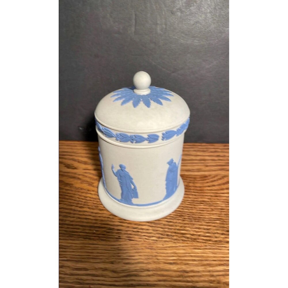 Vintage Reverse Wedgwood Blue Lavender on Cream Covered Tobacco Jar